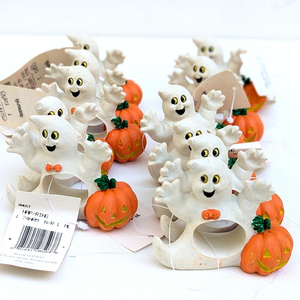 Vintage Halloween Friendly Ghost & Jack-o’-Lantern Stoneware Napkin Rings (11)